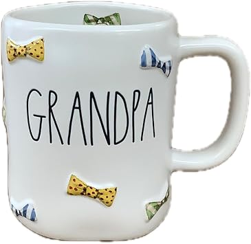 Rae Dunn Coffee Tea Ceramic Mug, Grandpa Bowties All Over