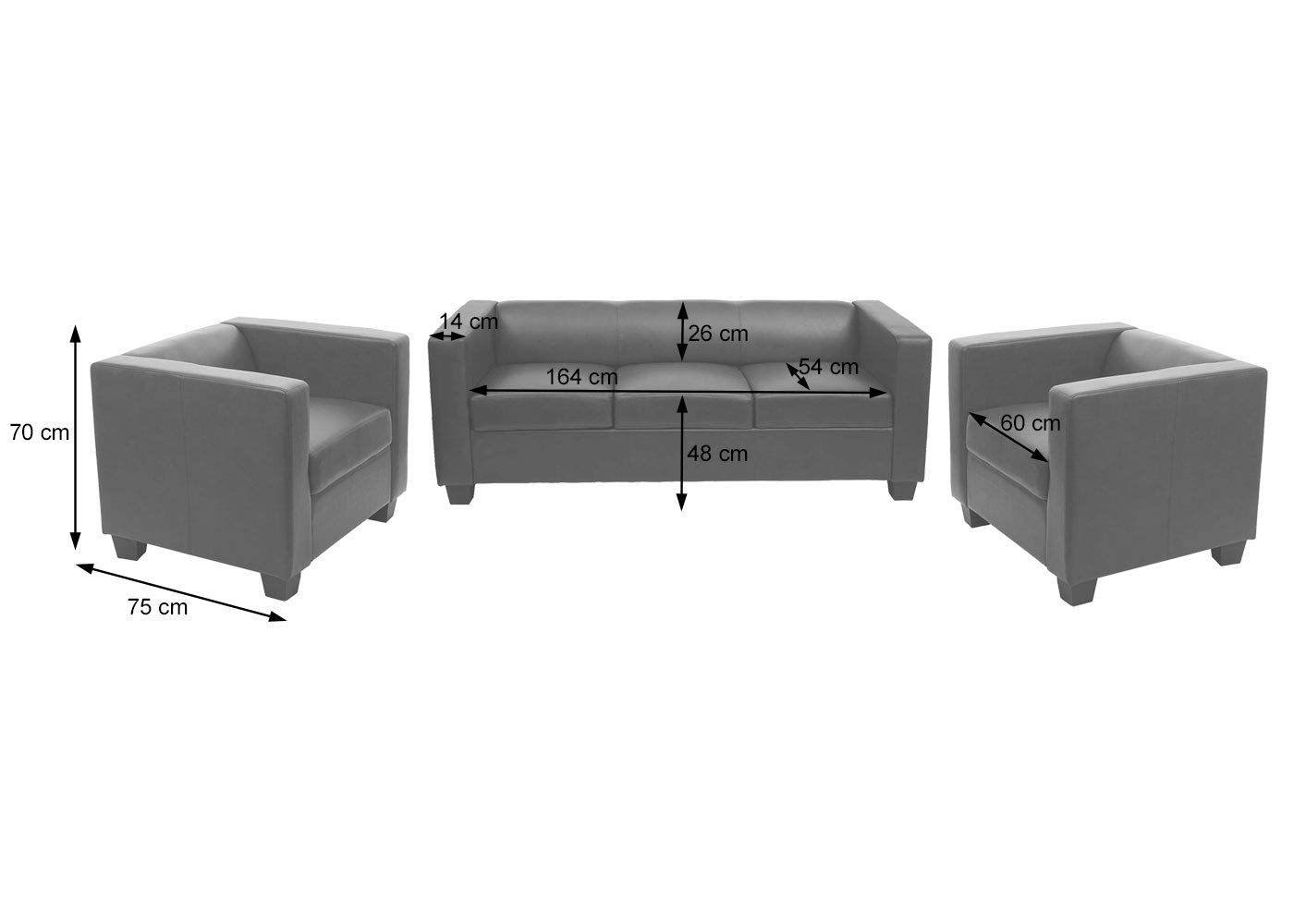 Mendler Salotto componibile Lounge Moderno Elegante Lille M65 Composizione 3-1-1 -Ecopelle Nero