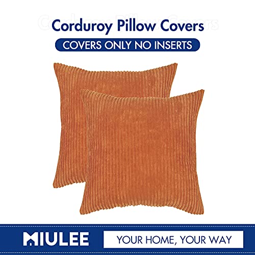 Miulee Pack Of 2 Fall Orange Pillow Covers 16X16 Inch Soft Boho Striped Corduroy Throw Pillow Covers Set Decorative Square Cushion Cases Pillowcases For Sofa Bedroom Couch #TOP5