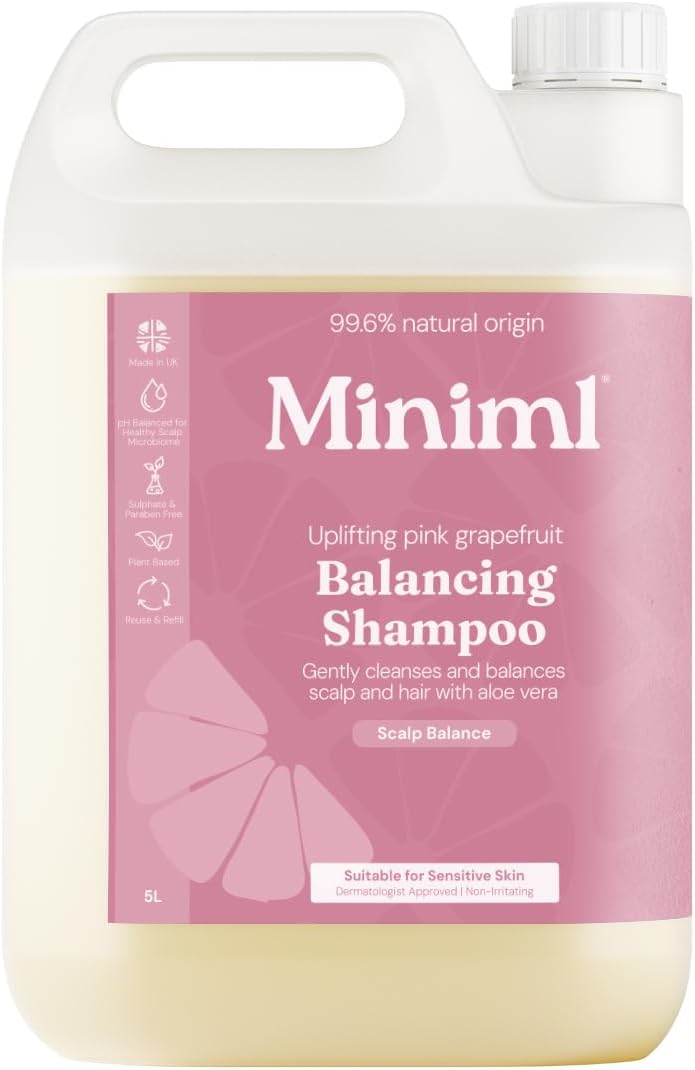 – Miniml Natural Hair Shampoo Eco Friendly – 5L Refill Pink Grapefruit & Aloe Vera Men and Womens Sensitive Scalp & Skin Cruelty Free Vegan Shampoo - For Greasy, Curly, Dry and Dandruff Hair
