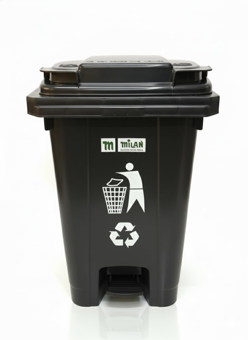 Milan Plastic Garbage Waste Dustbin with Step-On Pedal 65 Ltr Black