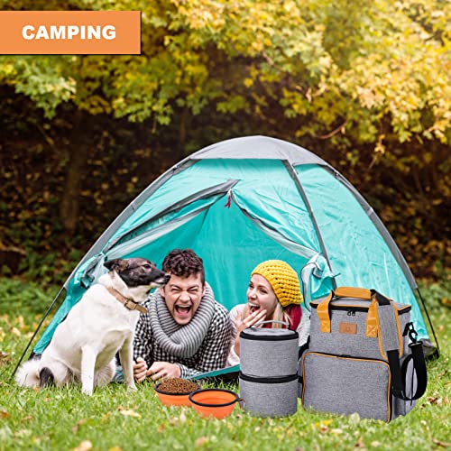 Ownpets Hunde Reisetasche, Reisetasche für Hundeausrüstung mit 2 Hundefuttertaschen, 2 faltbaren Näpfen und einem abnehmbaren Tragegurt, ideal für Reise, Camping, am Flugzeug tragbar(Grau)