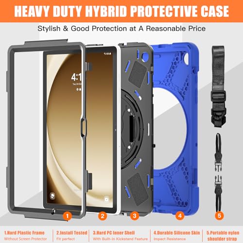 TSQQST Case for Samsung Galaxy Tab A9 Plus 11 inch 2023 Model (SM-X210/X216/X218) | Heavy Duty Shockproof Kids Case w/Screen Protector+Rotating Stand+Hand Strap for Samsung A9+ Plus Tablet-Blue - Thumbnail 3