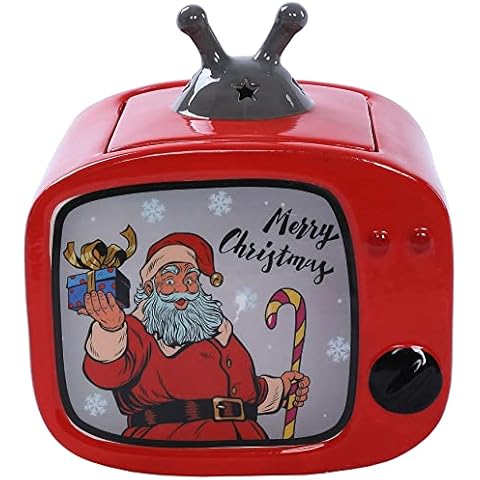Stephanie Imports Merry Christmas - Vintage TV Christmas Themed Winter Holiday Ceramic Cookie Jar Cover