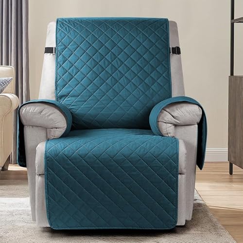 Image of HOKIPO 100% Waterproof Quilted Recliner Cover for 1 Seater with Side Pockets, Teal Blue (NEW-4971-TBL)