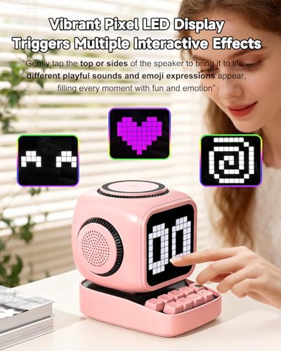 Image of Retro Robot 5-in-1 Bluetooth Speaker: 15W Wireless Charger, Pixel LED Screen, 10W Stereo Sound & 15 White Noise, Alarm Clock, Cute Portable Wireless Speaker for Bedroom Desk Office, Birthday Gifts