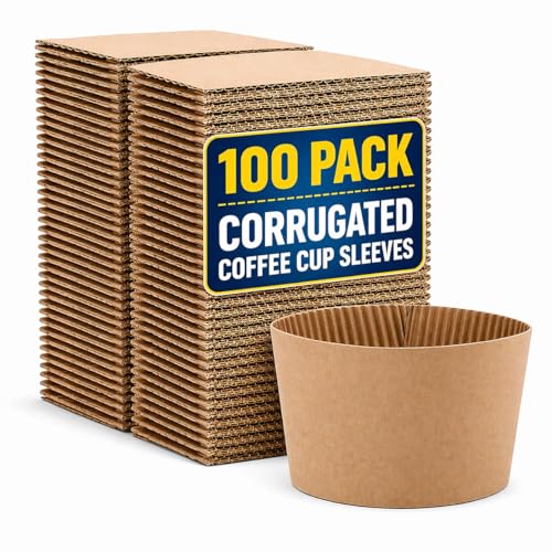 1InTheOffice Corrugated Coffee Cup Sleeves For 12oz 16 oz (100 Sleeves)
