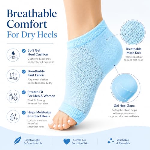 Image of Spa Gel Heel Socks for Men & Women, Cracked Heel Cushion Support