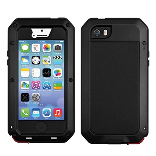 Amecer [Metal Series] Waterproof Shockproof Dust/Dirt Proof Aluminum Metal Military Heavy Duty Protection with Tempered Glass Screen Protect Cover Case for Apple iPhone 5/5S