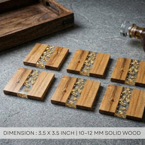 Image of Coaster Set of 4 for Dining Table with Holder (Golden Elegance with Holder)