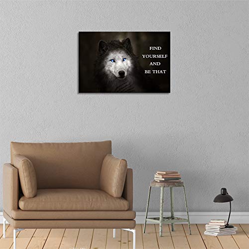 Motivational Wall Art Blue Eye Wolf Picture Inspirational Canvas Painting Positive Quotes Posters Prints Artwork For Home Office Decor House Decoration Living Room Bedroom Ready To Hang - 12"Hx18"W #TOP4