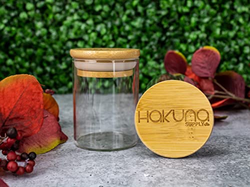 Hakuna Supply - Borosilicate Glass Storage Jar With Decorative Airtight Bamboo Lid - Multi-Use Storage Container For Herbs, Tea, Candy, Q-Tips, Etc. For The Bedroom, Kitchen, And Bathroom (1/2 Oz., Hakuna Classic) #TOP7