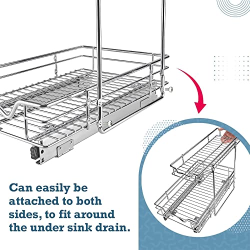 Hold N’ Storage 2 Tier Under Sink Organizers And Storage - Slide Out Cabinet Organizer With Sliding Drawers For Inside Cabinets- 11" W X 21" D X 15”H, Chrome. #TOP5