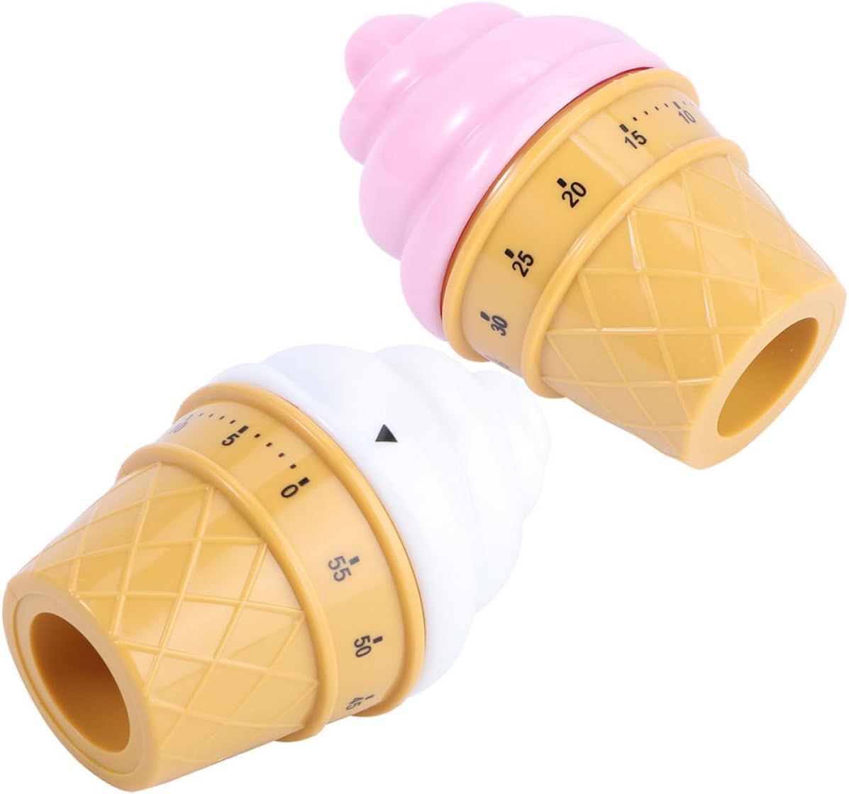 DOITOOL Mechanical Kitchen Timer 2pcs, 60-Minute Ice Cream Shaped Plastic Countdown Timer for Cooking and Time Management, White and Pink Cooking Reminder Gadget for Home Use