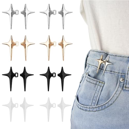 RichLuck 8 works Jean Buttons for Loose Jeans Star Waistband Tightener, Adjustable Waist Buckle Extender