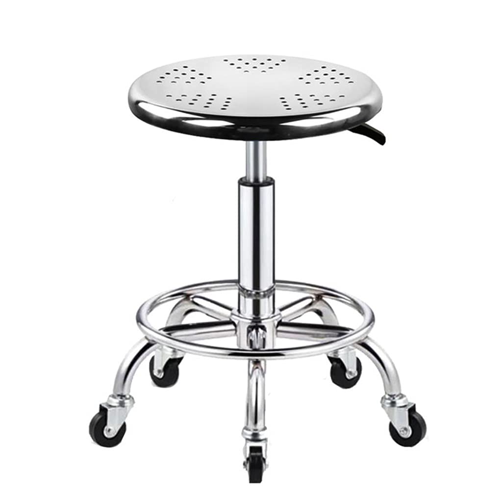 ZHOUXIAO Taburete De Trabajo Pesado Rolling Altura Giratoria Ajustable con Ruedas, Carga De Carga 440 IBS, Taburía De Trabajo De Acero Inoxidable Taburete para Laboratorio, C Silver