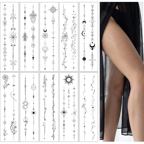 Temporary Tattoos For Women Girls-10 Sheets Branch Flower Leaf Wild Plants Sketch Realistic Long-lasting Tattoo Stickers Waterproof Tattoo Sets for Arm Collarbone Leg Backbone Body Art (back tattoo 1)