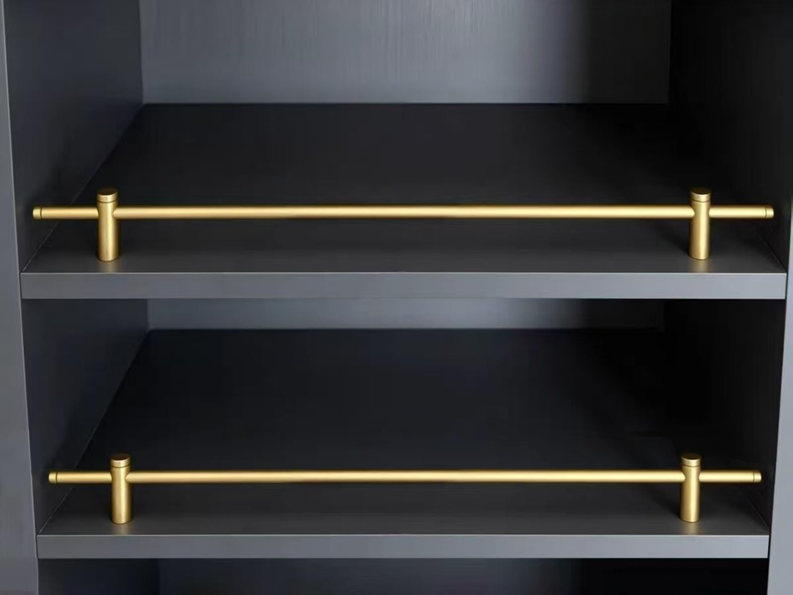 2 Pcs Floating Shelves Tipping Rail, Home Bathroom Kitchen Pantry Cabinet Fence Edge Guardrail, Bookshelf/Bookcase/Magazine Anti-Fall Retaining Bar(Gold,Long 28in/71cm)