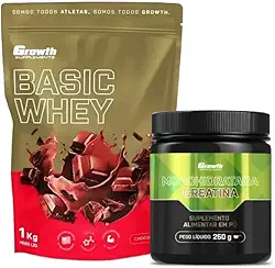 Combo Whey Protein Basic Chocolate 1kg e Creatina Monohidratada Pura 250g Growth