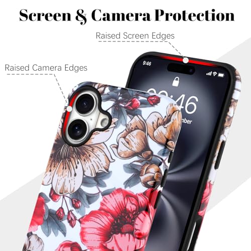Image of Magnetic for iPhone 16 Plus Case [Compatible with Magsafe] Colorful Flower Floral Pattern Design, Full Body 2 in 1 Shockproof Scratch Resistant Protective Cover for Women Girls