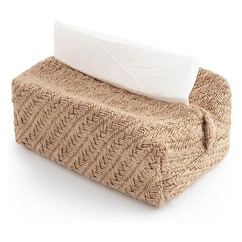 Tissue Box Holder | Rattan Jute Material | No Plastic Eco Product | 17x9x8cm | By New Living (Rattan Hemp) Cover
