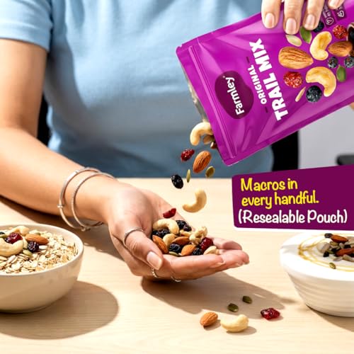 Image of Farmley Trail Mix,160g | 7 Superfood in 1 Mixes | Dry Fruits Contains Almonds, Cashews, Blueberries, Blackcurrant, Pumpkin & Sunflower Seeds (Pack of 3)