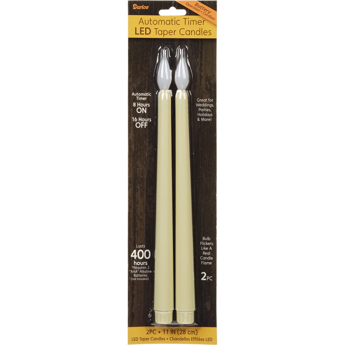 Led Taper Candles W/Timer 11 2/Pkg-Ivory