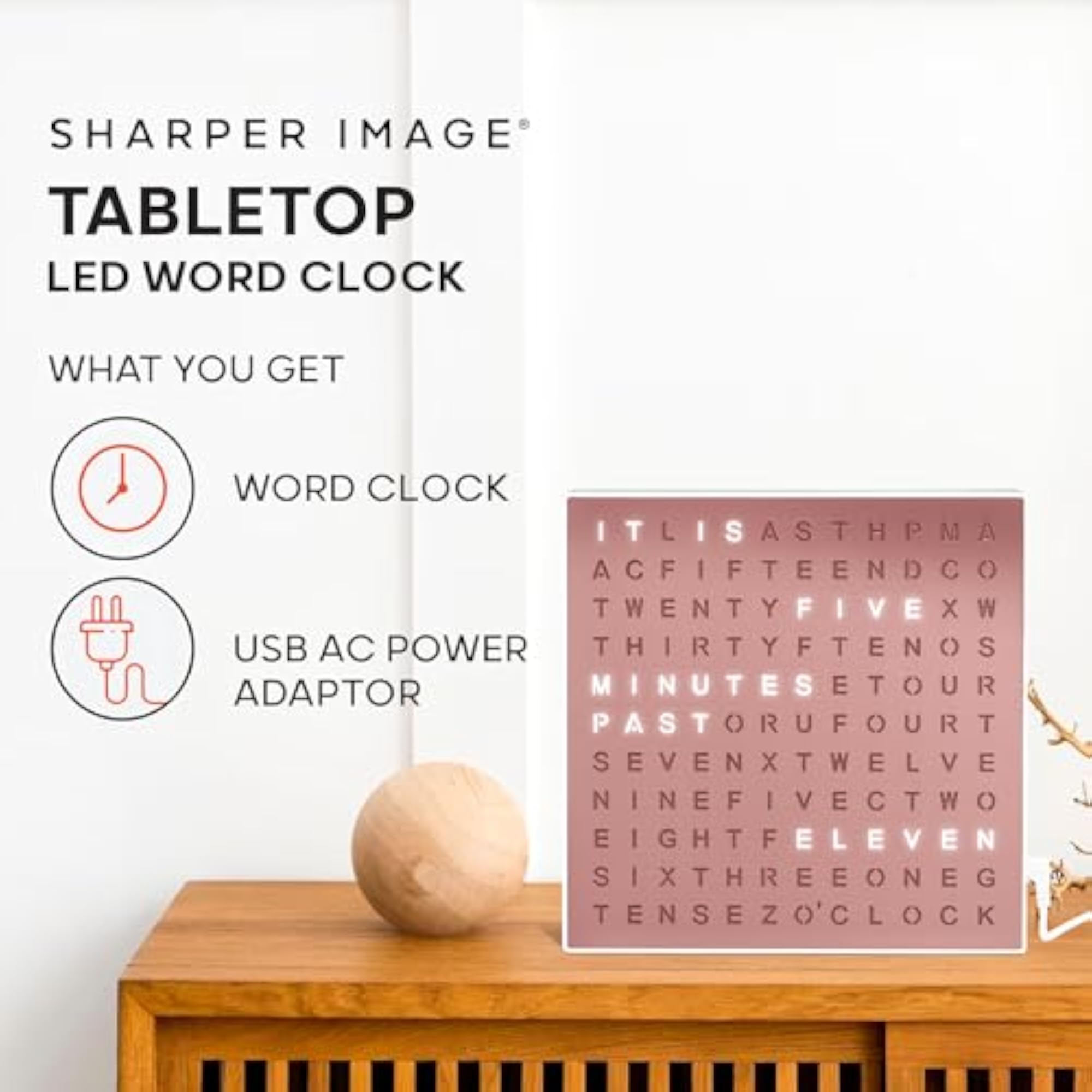 Modern Word Clock with LED Light, Unique Wall Decor