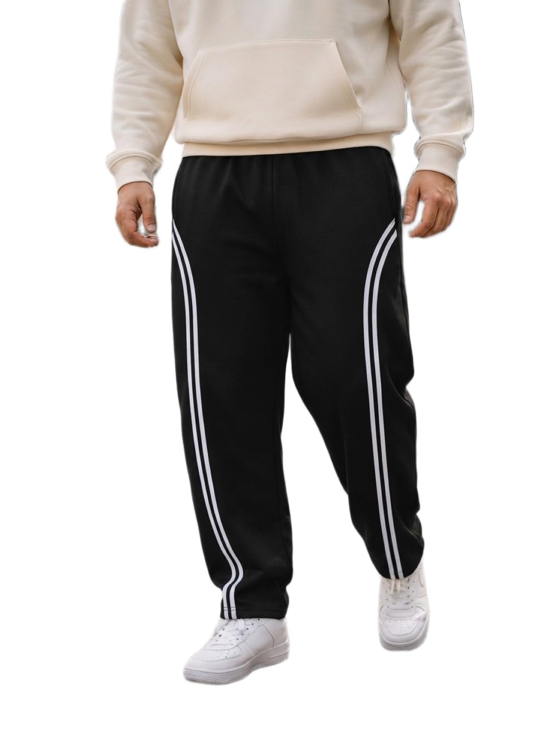 Men's Black Sports Pajama with Contrast White Stripe – Casual Everyday Wear-image-38