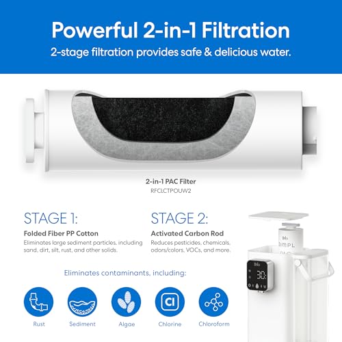 Image of Brio SIMPL W2 Countertop Water Dispenser w /Refillable 2.5L Water Tank, 2-in-1 Sediment & Carbon Filter Included, Room Temp., LED Display w /Touch Buttons, No Plumbing Necessary, White