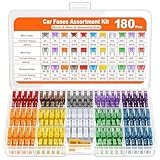 AMZAUTO 180 PCS Car Fuses Assortment Kit, Blade Fuses Automotive, Standard & Micro & Low Profile Mini Fuse with Fuse Puller for Truck, Boat, RV (2 A 3 A 5 A 7.5 A 10 A 15 A 20 A 25 A 30 A 35 A 40 A)