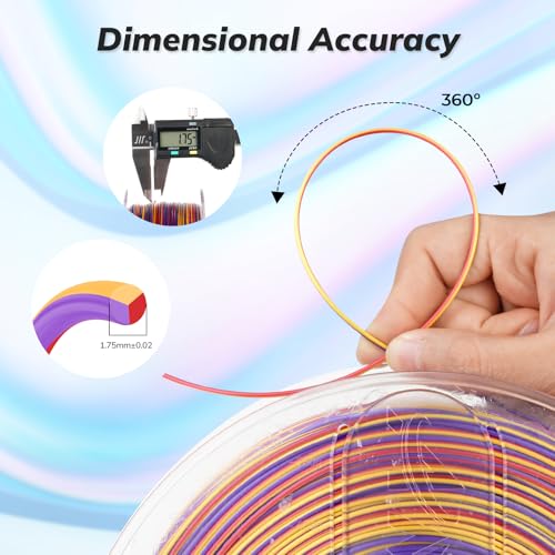 Image of AMOLEN Silk PLA 3D Printer Filament, Shiny Multicolor Rainbow PLA Filament 1.75mm, Fast Color Change PLA 3D Printing Filament for Most FDM 3D Printer, Gold Purple Red, 1kg (2.2lbs)