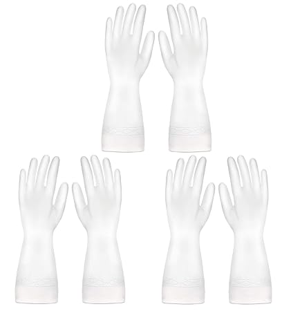 Kitchen Rubber Dishwashing Gloves Solid Translucent Elastic Waterproof Household Cleaning Gloves Large 3 Pairs