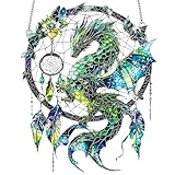 Drachen Traumfänger Sonnenfänger, Mystischer Drache Acryl Ornament Buntglas-Effekt Fenster hängende Bunte Fantasy Sonnenfänger für Innen Außen Fenster Garten Home Decor