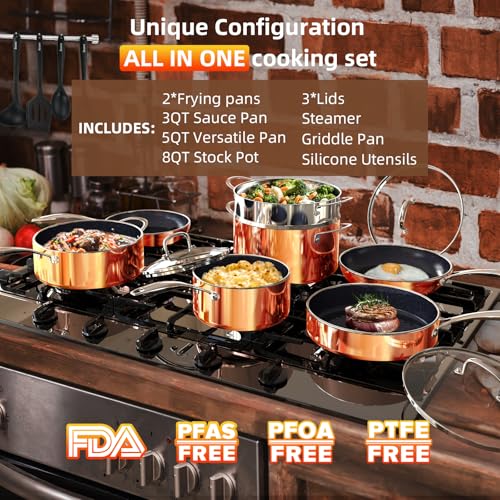 Image of Deluxe DUXANO 14PC Healthy Pots and Pan With 9H Anti-scratch Coating, 2-Layer Non-Stick Ceramic&PFAS Free, Sensitively&Evenly Induction Cooking, Enhanced Flavor with Infrared Cookware, Dishwasher Safe