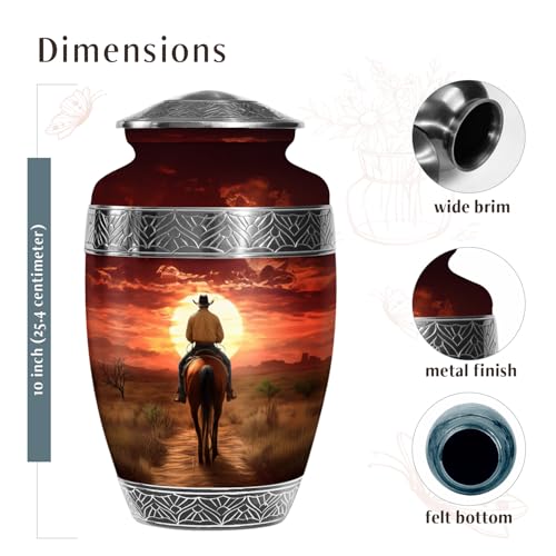 Image of Cowboy Cremation Urns for Human Ashes - Horse Urn for Ashes Adult Male Dad - Sunset Funeral Urns for Women - Large Decorative Urn for Adult Female (Size:- 10 Inch 1 Pc)