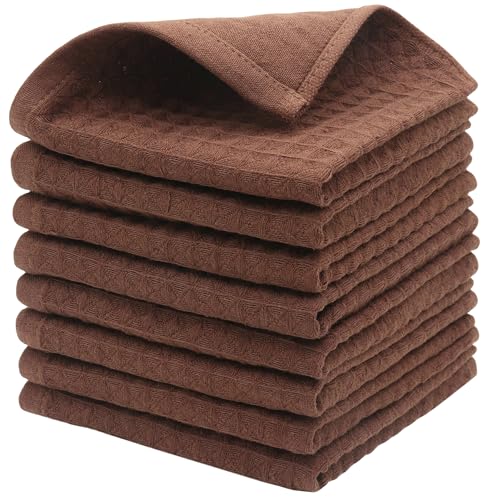 HFGBLG Double Deck Cleaning Rags Dish Cloths for Washing Dishes, Cotton Dish Rags Set of 8, Soft and Absorbent Wash Cloths Dish Towels for Kitchen,12 Inch x 12 Inc (Brown)