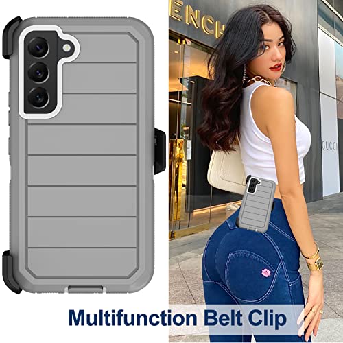 Rubcase For Samsung Galaxy S22 Case With Belt Clip Holster, 2 X Screen Protector, Heavy Duty Military Grade Full Body Shockproof Dust-Proof Rugged Protective Cover For Samsung S22 5G (Gray White B) #TOP5