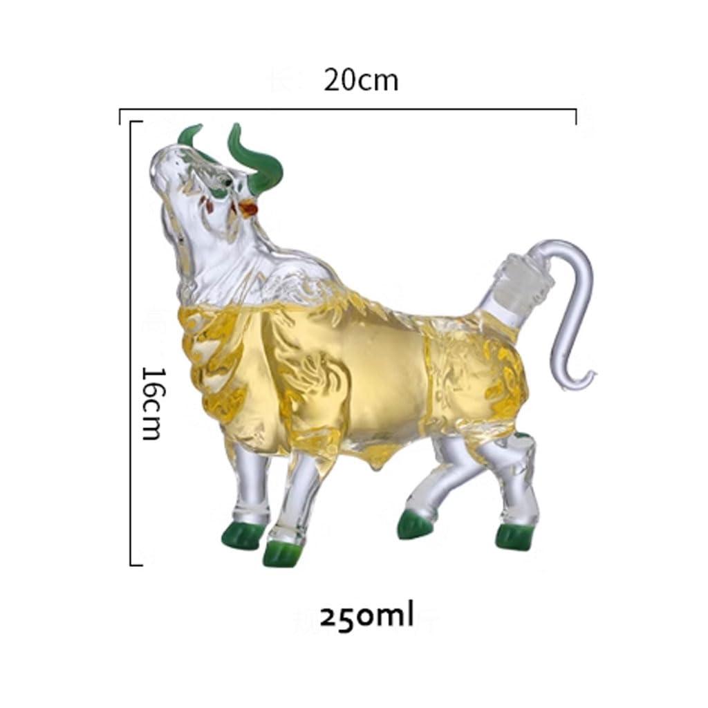 Decantador de Vidrio Transparente con Animales, dispensador de Licor en Forma de Vaca, Botella de Vino del zodíaco Chino for Ron escocés, Tequila, Whisky, Jarra ，Decantadores(250ml/8.5oz)
