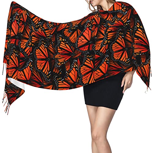 Monarch Butterflies Print Women'S Super Soft Classic Cashmere Winter Cashmerette Fringed Scarf For Spring Fall Winter3