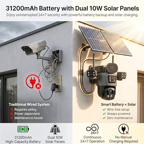 Image of Golens V67H 4G Solar Security Camera with Dual Solar Panel, 4 Lens AI Speed Dome, 20X Zoom, Auto Tracking, Night Vision, Two-Way Audio, 31200mAh Battery, Outdoor CCTV Camera