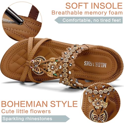 Womens Sandals 2025 Shoes - Comfortable Casual Summer Walking Sandals Beaded Dressy Flat Beach Footwear3
