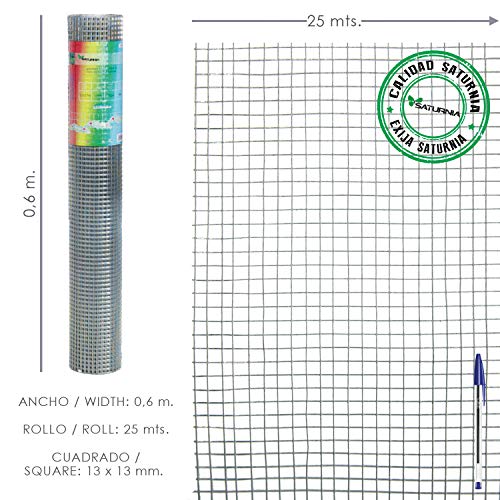 Saturnia 1200800 - Malla electrosoldada galvanizada, 13x13 / 60 cm, rollo 25...