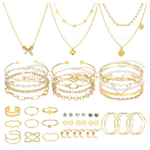 NEWITIN 49 Pcs Gold Jewelry Set for Women Hypoallergenic Bohemian Jewelry