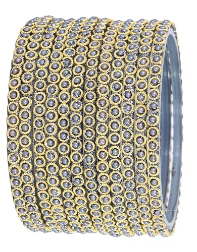 Image of NMII Glass Golden Beads & Pearls Moti Work Designer Bangles Set For Women & Girls | Kanch ki Chudi Set | Girl's Bangles Bracelet | Glass Bangles | Daily, Wedding, Party, Fashion Jewellery- Set of 12