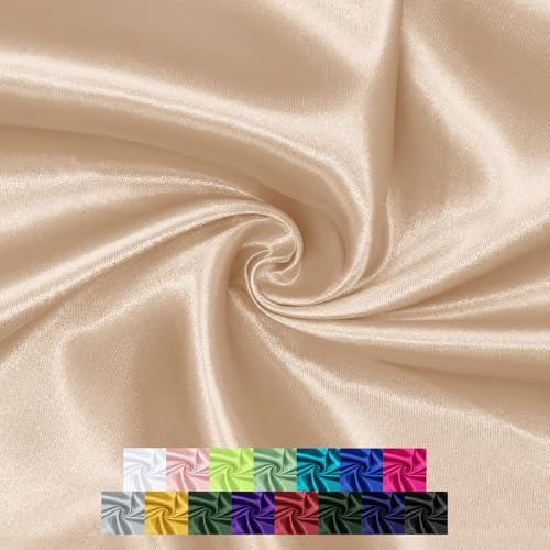 P Pothuiny 55 Inch Wide Beige Satin Fabric by The Yard, 1 Yard
