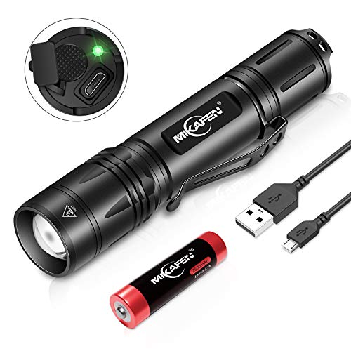 MIKAFEN LED Taschenlampe Extrem Hell 1200 Lumens, USB Wiederaufladbar Taschenlampe Outdoor mit 3 Modi, Memory Funktion,IP7 Wasserdicht (Mit 18650 Akku)