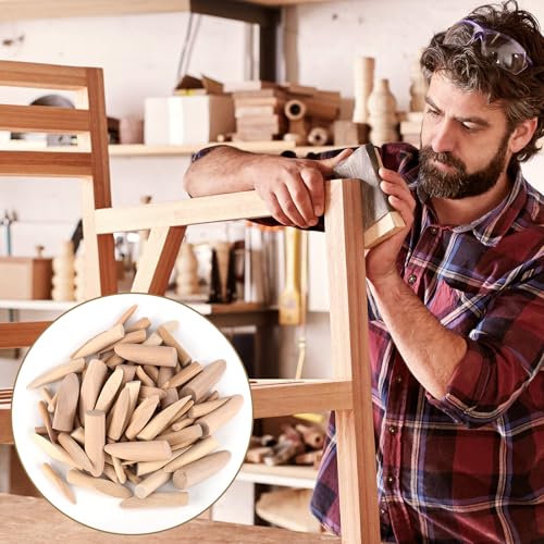 80 Stück Taschenlochstopfen Holz, 4 Größen Sortiert Holzstopfen Schraublochstopfen Holzdübel Stifte für Bastelarbeiten Möbelreparatur Fixierung