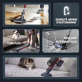 Rowenta X-Pert 6.60 Smart Aspirateur Balai sans fil, Tube Flex, Idéal pour les Poils D'animaux, Léger, Puissance 100W, Autonomie 45min, LED RH6471WO, Noir/Rouge
