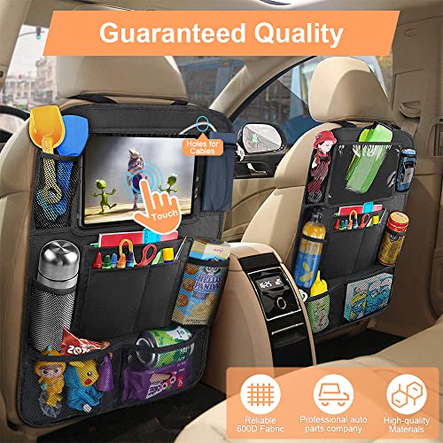 URAQT Auto Rückenlehnenschutz,2 Stück 600D Oxford Rücksitz Organizer Wasserdicht Rücksitzschoner Premium Autositz Organizer 8 Taschen Auto Organizer Kinder mit Berührbarem Tablet Fach für Autositz